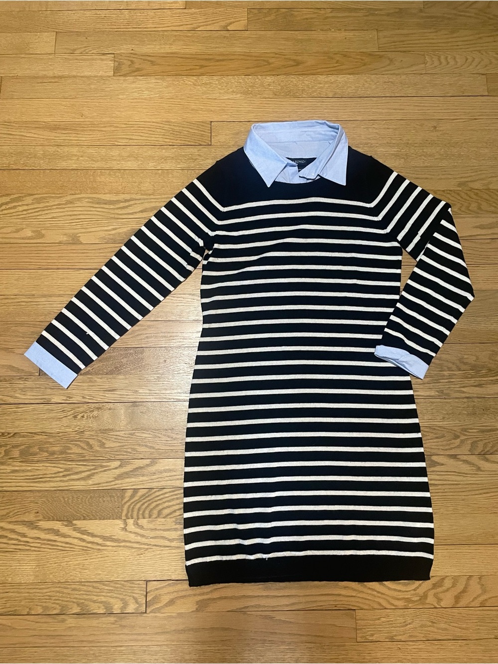 Cynthia Rowley 100% Extra-fine Merino Wool Striped Sweater Dress w/ Blue - Sz M